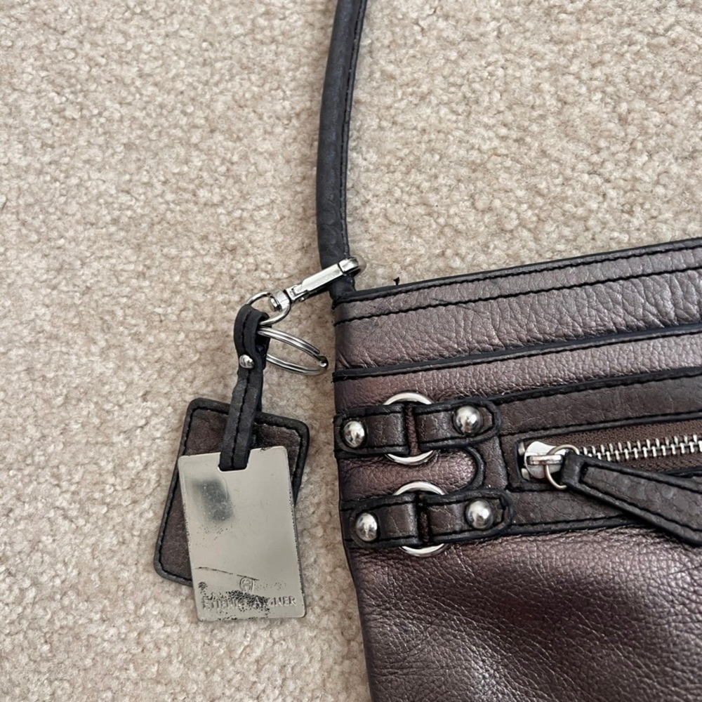 Etienne Aigner Crossbody Bag Bronze Metallic Leather Zip Pocket Small Purse - Picture 11 of 12